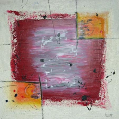 Santorini 2 - 80 x 80 cm, Acryl und Mischtechnik mit Lavasand aus Santorini auf Leinwand 