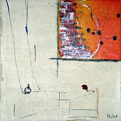 Verbindungen Mond und Sonne - 40 x 40 cm, Acryl und Mischtechnik auf Leinwand 