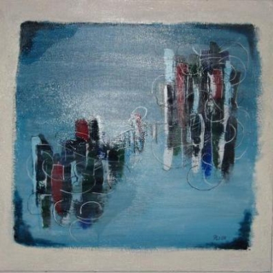 Verbunden im Ozean - 90 x 90 cm, Acryl und Mischtechnik auf Leinwand 