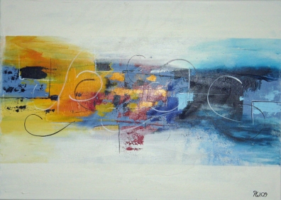 Verbunden im Nebel - 60 x 70 cm, Acryl und Mischtechnik auf Leinwand  