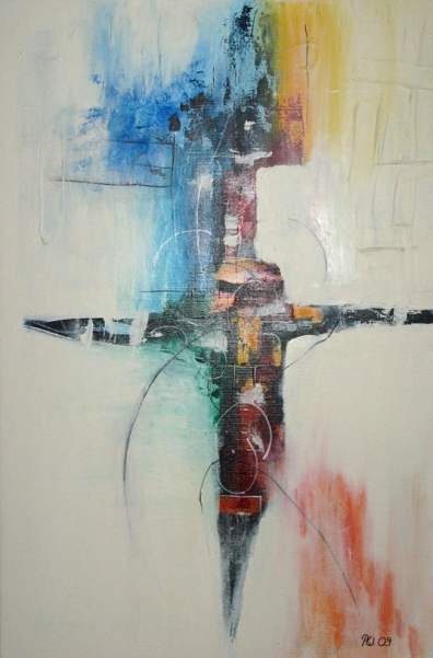 Farben im Ozean - 60 x 90 cm, Acryl und Mischtechnik mit Sand aus der Toscana auf Leinwand  