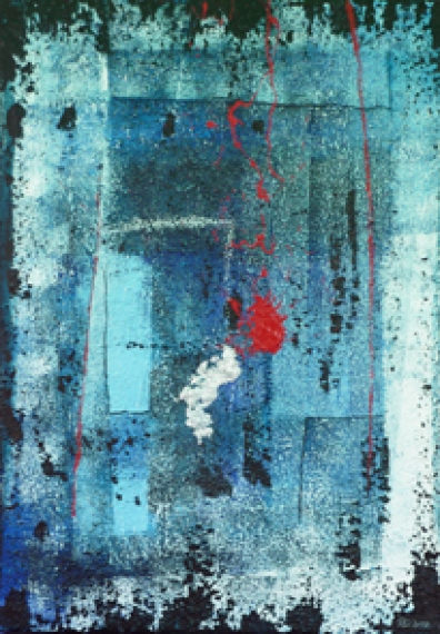 Am Seeaplsee - 40 x 30 cm, Acryl und Mischtechnik mit Sand aus Montenegro auf Leinwand 