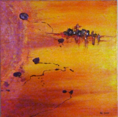 Feuerstadt - 50 x 50 cm, Acryl und Mischtechnik auf Leinwand  