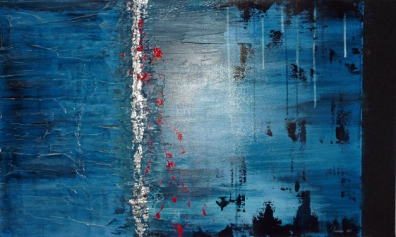 San Andreasgraben - 60 x 100 cm, Acryl und Mischtechnik mit Blattsilber und Sand von der Insel Mykonos auf Leinwand, gerahmt 